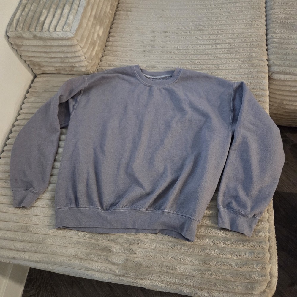 Obsessive Love Vintage Wash Crewneck Sweatshirt Blue Fleece Pullover Size M